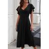 image:imagePRETTYGARDEN Summer Midi Dress 2026 Spring Ruffle Sleeve V Neck Cocktail Wedding Guest A Line Fit and Flared DressesBlack