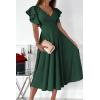 image:imagePRETTYGARDEN Summer Midi Dress 2026 Spring Ruffle Sleeve V Neck Cocktail Wedding Guest A Line Fit and Flared DressesDark Green