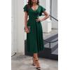 image:imagePRETTYGARDEN Summer Midi Dress 2026 Spring Ruffle Sleeve V Neck Cocktail Wedding Guest A Line Fit and Flared DressesDark Green
