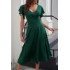 image:imagePRETTYGARDEN Summer Midi Dress 2026 Spring Ruffle Sleeve V Neck Cocktail Wedding Guest A Line Fit and Flared DressesDark Green