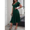 image:imagePRETTYGARDEN Summer Midi Dress 2026 Spring Ruffle Sleeve V Neck Cocktail Wedding Guest A Line Fit and Flared DressesDark Green