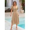 image:imagePRETTYGARDEN Summer Midi Dress 2026 Spring Ruffle Sleeve V Neck Cocktail Wedding Guest A Line Fit and Flared DressesKhaki