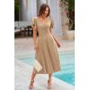 image:imagePRETTYGARDEN Summer Midi Dress 2026 Spring Ruffle Sleeve V Neck Cocktail Wedding Guest A Line Fit and Flared DressesKhaki