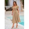 image:imagePRETTYGARDEN Summer Midi Dress 2026 Spring Ruffle Sleeve V Neck Cocktail Wedding Guest A Line Fit and Flared DressesKhaki