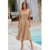 image:imagePRETTYGARDEN Summer Midi Dress 2026 Spring Ruffle Sleeve V Neck Cocktail Wedding Guest A Line Fit and Flared DressesKhaki