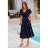 image:imagePRETTYGARDEN Summer Midi Dress 2026 Spring Ruffle Sleeve V Neck Cocktail Wedding Guest A Line Fit and Flared DressesNavy