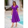 image:imagePRETTYGARDEN Summer Midi Dress 2026 Spring Ruffle Sleeve V Neck Cocktail Wedding Guest A Line Fit and Flared DressesPurple
