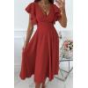 image:imagePRETTYGARDEN Summer Midi Dress 2026 Spring Ruffle Sleeve V Neck Cocktail Wedding Guest A Line Fit and Flared DressesRed