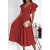 image:imagePRETTYGARDEN Summer Midi Dress 2026 Spring Ruffle Sleeve V Neck Cocktail Wedding Guest A Line Fit and Flared DressesRed