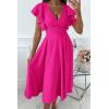 image:imagePRETTYGARDEN Summer Midi Dress 2026 Spring Ruffle Sleeve V Neck Cocktail Wedding Guest A Line Fit and Flared DressesRose Red
