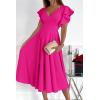 image:imagePRETTYGARDEN Summer Midi Dress 2026 Spring Ruffle Sleeve V Neck Cocktail Wedding Guest A Line Fit and Flared DressesRose Red