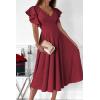 image:imagePRETTYGARDEN Summer Midi Dress 2026 Spring Ruffle Sleeve V Neck Cocktail Wedding Guest A Line Fit and Flared DressesWine Red