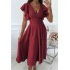 image:imagePRETTYGARDEN Summer Midi Dress 2026 Spring Ruffle Sleeve V Neck Cocktail Wedding Guest A Line Fit and Flared DressesWine Red