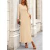 image:imagePRETTYGARDEN Women Fall Spring 2 Piece Outfits Dressy Casual Ribbed Knit Long Sleeve Crop Top Maxi Flowy Skirts Matching SetsBeige