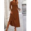 image:imagePRETTYGARDEN Women Fall Spring 2 Piece Outfits Dressy Casual Ribbed Knit Long Sleeve Crop Top Maxi Flowy Skirts Matching SetsBrown