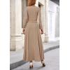 image:imagePRETTYGARDEN Women Fall Spring 2 Piece Outfits Dressy Casual Ribbed Knit Long Sleeve Crop Top Maxi Flowy Skirts Matching SetsKhaki