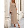 image:imagePRETTYGARDEN Women Fall Spring 2 Piece Outfits Dressy Casual Ribbed Knit Long Sleeve Crop Top Maxi Flowy Skirts Matching SetsKhaki