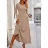 image:imagePRETTYGARDEN Women Fall Spring 2 Piece Outfits Dressy Casual Ribbed Knit Long Sleeve Crop Top Maxi Flowy Skirts Matching SetsKhaki