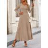 image:imagePRETTYGARDEN Women Fall Spring 2 Piece Outfits Dressy Casual Ribbed Knit Long Sleeve Crop Top Maxi Flowy Skirts Matching SetsKhaki