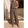 image:imagePRETTYGARDEN Womens 2 Piece Sets 2026 Summer Plaid Sleeveless Tops Wide Leg Pants Matching Lounge Set Beach Vacation OutfitsPlaid Black Khaki