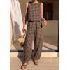 image:imagePRETTYGARDEN Womens 2 Piece Sets 2026 Summer Plaid Sleeveless Tops Wide Leg Pants Matching Lounge Set Beach Vacation OutfitsPlaid Black Khaki