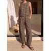 image:imagePRETTYGARDEN Womens 2 Piece Sets 2026 Summer Plaid Sleeveless Tops Wide Leg Pants Matching Lounge Set Beach Vacation OutfitsPlaid Black Khaki