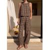 image:imagePRETTYGARDEN Womens 2 Piece Sets 2026 Summer Plaid Sleeveless Tops Wide Leg Pants Matching Lounge Set Beach Vacation OutfitsPlaid Black Khaki