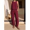 image:imagePRETTYGARDEN Womens 2 Piece Sets 2026 Summer Plaid Sleeveless Tops Wide Leg Pants Matching Lounge Set Beach Vacation OutfitsPlaid Black Red