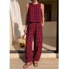 image:imagePRETTYGARDEN Womens 2 Piece Sets 2026 Summer Plaid Sleeveless Tops Wide Leg Pants Matching Lounge Set Beach Vacation OutfitsPlaid Black Red