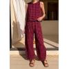 image:imagePRETTYGARDEN Womens 2 Piece Sets 2026 Summer Plaid Sleeveless Tops Wide Leg Pants Matching Lounge Set Beach Vacation OutfitsPlaid Black Red