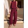image:imagePRETTYGARDEN Womens 2 Piece Sets 2026 Summer Plaid Sleeveless Tops Wide Leg Pants Matching Lounge Set Beach Vacation OutfitsPlaid Black Red