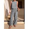 image:imagePRETTYGARDEN Womens 2 Piece Sets 2026 Summer Plaid Sleeveless Tops Wide Leg Pants Matching Lounge Set Beach Vacation OutfitsPlaid Black White