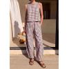 image:imagePRETTYGARDEN Womens 2 Piece Sets 2026 Summer Plaid Sleeveless Tops Wide Leg Pants Matching Lounge Set Beach Vacation OutfitsPlaid Brown White
