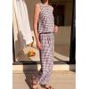 image:imagePRETTYGARDEN Womens 2 Piece Sets 2026 Summer Plaid Sleeveless Tops Wide Leg Pants Matching Lounge Set Beach Vacation OutfitsPlaid Brown White