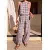 image:imagePRETTYGARDEN Womens 2 Piece Sets 2026 Summer Plaid Sleeveless Tops Wide Leg Pants Matching Lounge Set Beach Vacation OutfitsPlaid Brown White