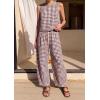image:imagePRETTYGARDEN Womens 2 Piece Sets 2026 Summer Plaid Sleeveless Tops Wide Leg Pants Matching Lounge Set Beach Vacation OutfitsPlaid Brown White