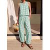 image:imagePRETTYGARDEN Womens 2 Piece Sets 2026 Summer Plaid Sleeveless Tops Wide Leg Pants Matching Lounge Set Beach Vacation OutfitsPlaid Green White