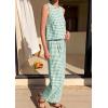 image:imagePRETTYGARDEN Womens 2 Piece Sets 2026 Summer Plaid Sleeveless Tops Wide Leg Pants Matching Lounge Set Beach Vacation OutfitsPlaid Green White