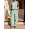 image:imagePRETTYGARDEN Womens 2 Piece Sets 2026 Summer Plaid Sleeveless Tops Wide Leg Pants Matching Lounge Set Beach Vacation OutfitsPlaid Green White