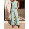 image:imagePRETTYGARDEN Womens 2 Piece Sets 2026 Summer Plaid Sleeveless Tops Wide Leg Pants Matching Lounge Set Beach Vacation OutfitsPlaid Green White