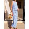 image:imagePRETTYGARDEN Womens 2 Piece Sets 2026 Summer Plaid Sleeveless Tops Wide Leg Pants Matching Lounge Set Beach Vacation OutfitsPlaid Light Blue White