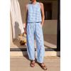 image:imagePRETTYGARDEN Womens 2 Piece Sets 2026 Summer Plaid Sleeveless Tops Wide Leg Pants Matching Lounge Set Beach Vacation OutfitsPlaid Light Blue White