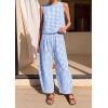 image:imagePRETTYGARDEN Womens 2 Piece Sets 2026 Summer Plaid Sleeveless Tops Wide Leg Pants Matching Lounge Set Beach Vacation OutfitsPlaid Light Blue White