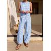 image:imagePRETTYGARDEN Womens 2 Piece Sets 2026 Summer Plaid Sleeveless Tops Wide Leg Pants Matching Lounge Set Beach Vacation OutfitsPlaid Light Blue White