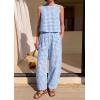 image:imagePRETTYGARDEN Womens 2 Piece Sets 2026 Summer Plaid Sleeveless Tops Wide Leg Pants Matching Lounge Set Beach Vacation OutfitsPlaid Light Blue White