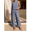 image:imagePRETTYGARDEN Womens 2 Piece Sets 2026 Summer Plaid Sleeveless Tops Wide Leg Pants Matching Lounge Set Beach Vacation OutfitsPlaid Navy White