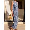 image:imagePRETTYGARDEN Womens 2 Piece Sets 2026 Summer Plaid Sleeveless Tops Wide Leg Pants Matching Lounge Set Beach Vacation OutfitsPlaid Navy White