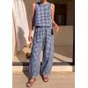 image:imagePRETTYGARDEN Womens 2 Piece Sets 2026 Summer Plaid Sleeveless Tops Wide Leg Pants Matching Lounge Set Beach Vacation OutfitsPlaid Navy White