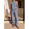 image:imagePRETTYGARDEN Womens 2 Piece Sets 2026 Summer Plaid Sleeveless Tops Wide Leg Pants Matching Lounge Set Beach Vacation OutfitsPlaid Navy White