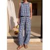 image:imagePRETTYGARDEN Womens 2 Piece Sets 2026 Summer Plaid Sleeveless Tops Wide Leg Pants Matching Lounge Set Beach Vacation OutfitsPlaid Navy White